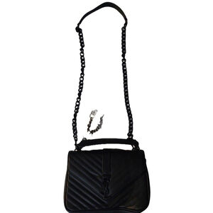 Saint Laurent YSL Matte Black Leather Quilted Flap Bag